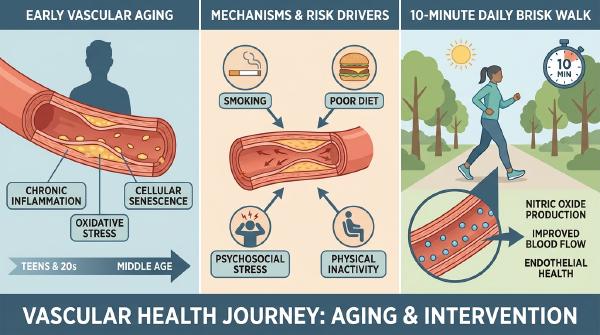 Vascular Aging: Risks, Mechanisms, and 10-Minute Daily Walk Benefits